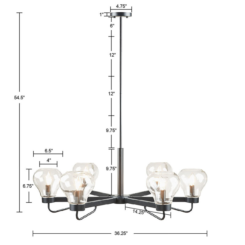 Devon Black 6-Light Chandelier with Clear Glass Shades