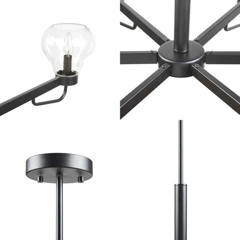 Devon Black 6-Light Chandelier with Clear Glass Shades
