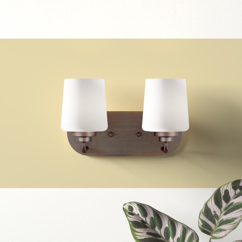 Windom Transitional 2-Light Bronze Vanity with Etched Opal Glass