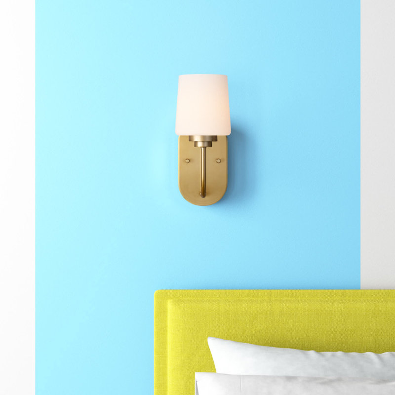 Satin Brass Outdoor Dimmable Wall Sconce with Etched Glass Shade