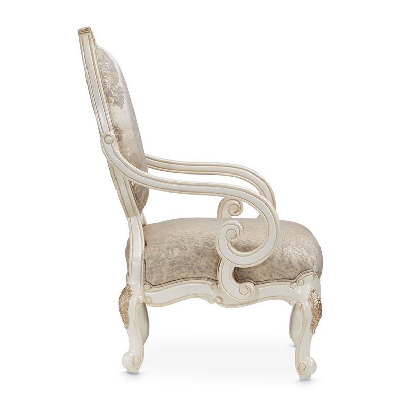 Elegant Beige Leather & Wood Handcrafted Traditional Accent Chair