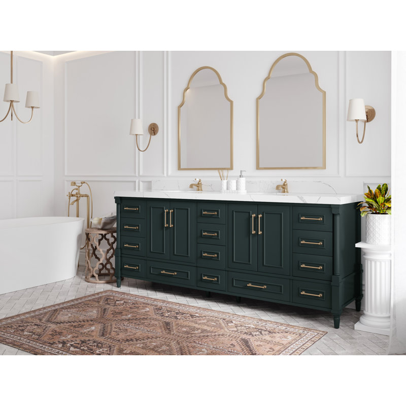 Aberdeen 84'' Dark Green Double Bathroom Vanity with Quartz Top