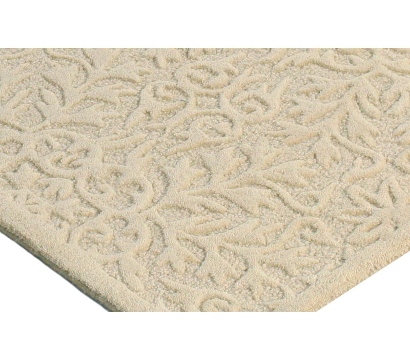 Ivory Floral Motif Tufted Wool Runner Rug