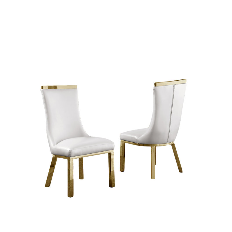 White Faux Leather Parsons Chair with Gold Metal Legs