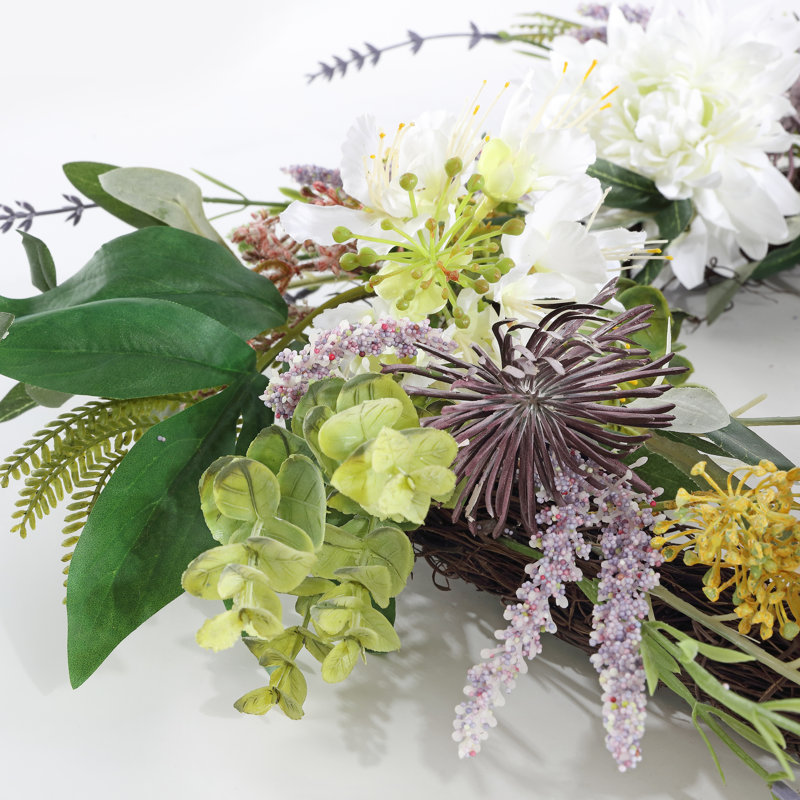 Lively Spring Splendor 24" Faux Dahlia & Olive Green/White Wreath