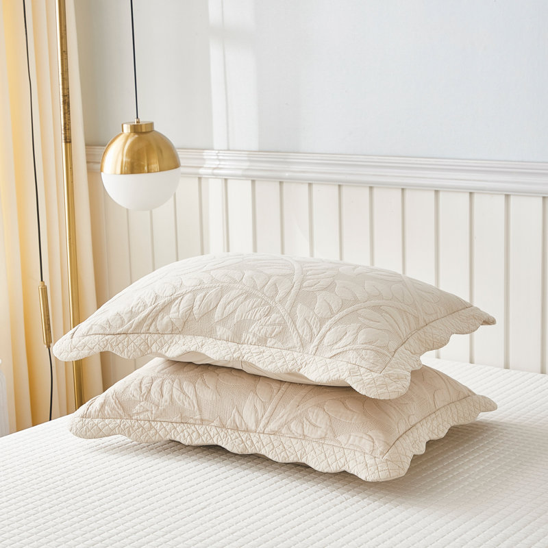 Natural Beige King Cotton Embroidered Pillow Shams