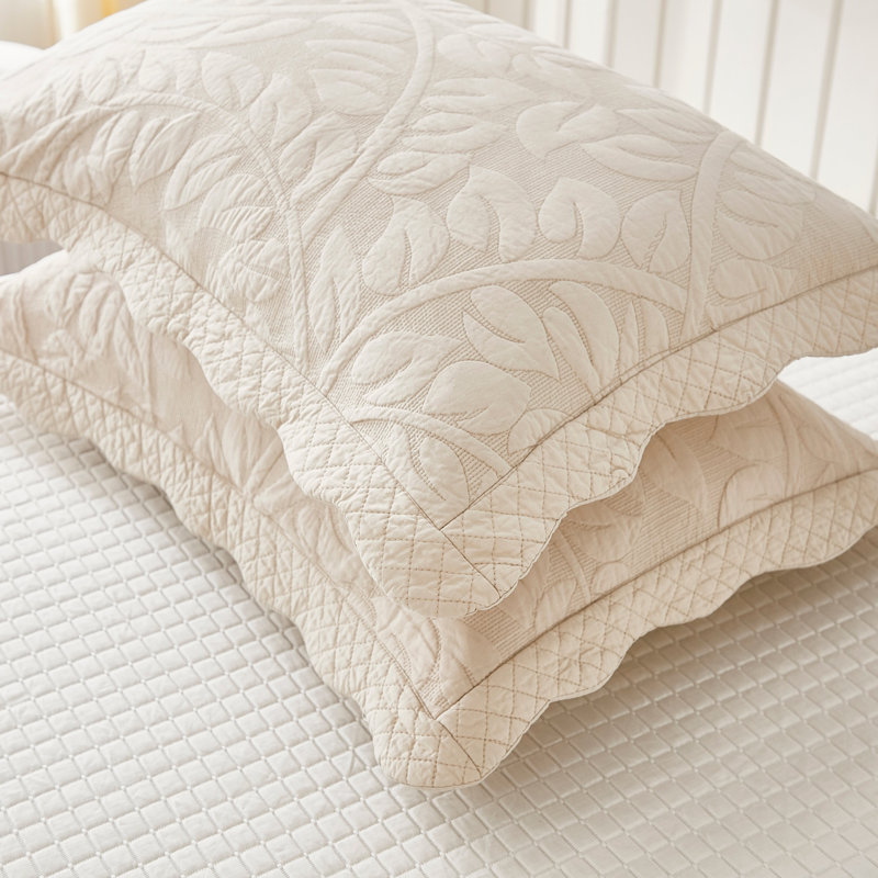 Natural Beige King Cotton Embroidered Pillow Shams