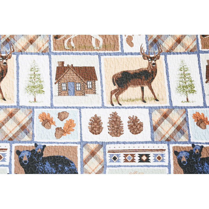 Oakley Lodge Brown Cotton Reversible Full Quilt Set