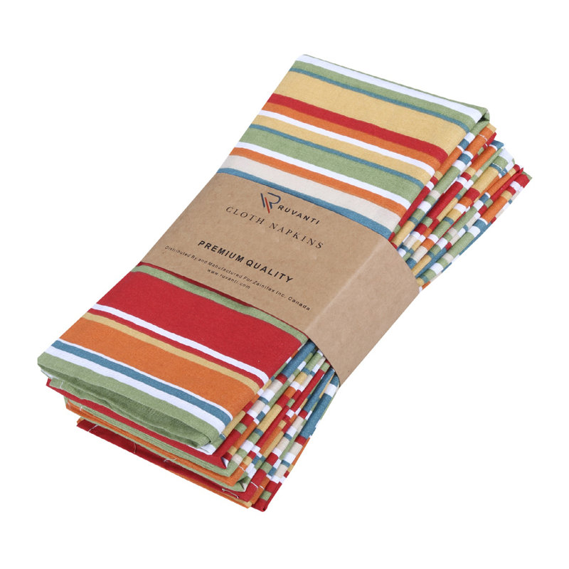 Multi-Stripe 100% Cotton Square Kitchen Cloth Napkins Set
