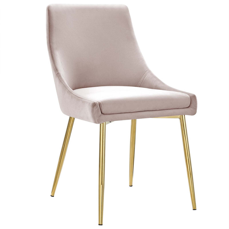 Gold Pink Velvet Upholstered Parsons Side Chair with Gold Metal Legs