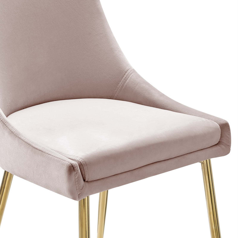 Gold Pink Velvet Upholstered Parsons Side Chair with Gold Metal Legs