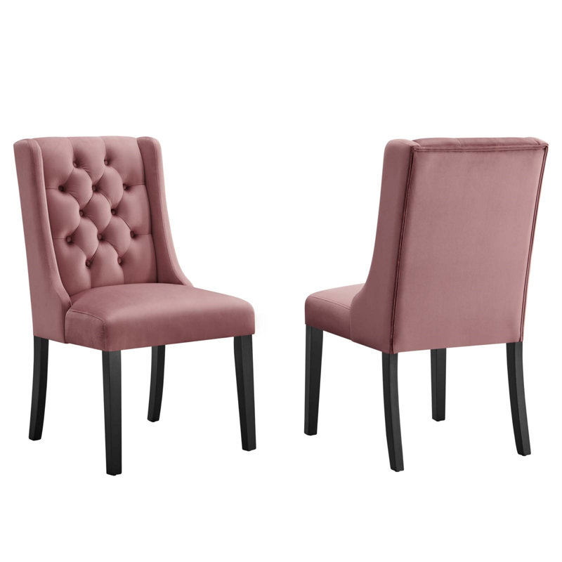 Dusty Rose Velvet Upholstered Wood Side Chair