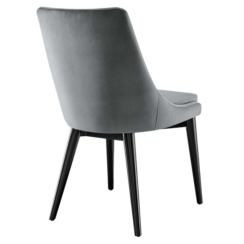 Gray Velvet Upholstered Side Chair with Wood and Metal Legs