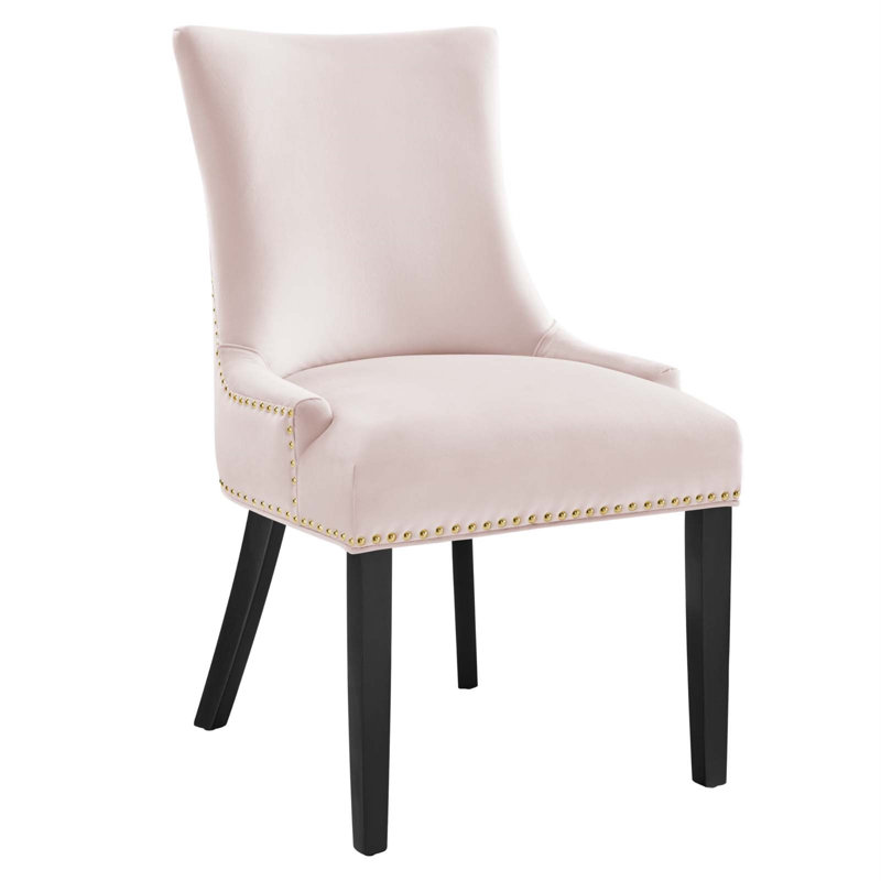 Pink Velvet Upholstered Dining Chairs with Wood Legs