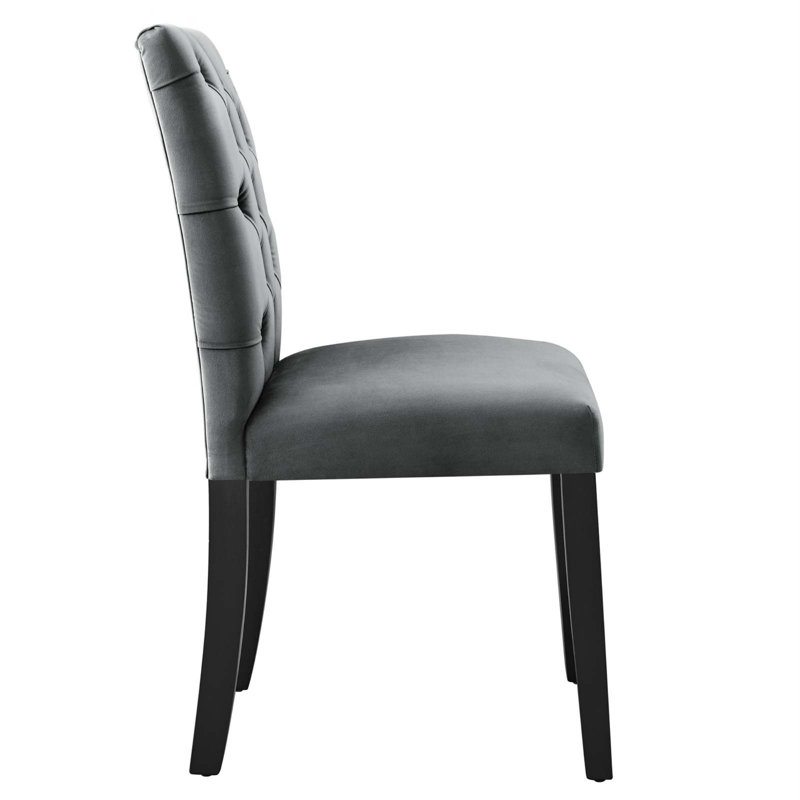 Gray Velvet Upholstered Side Chair with Wood Legs