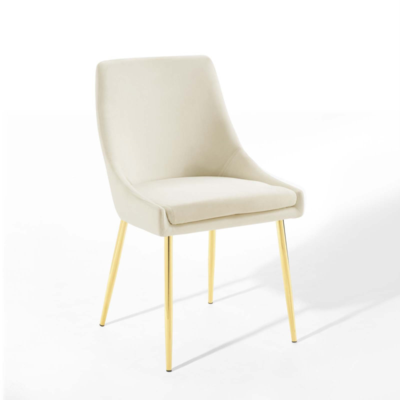 Elegant Gold and Ivory Velvet Upholstered Dining Chair
