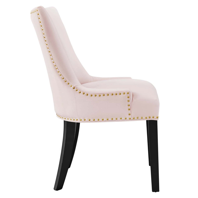 Pink Velvet Upholstered Dining Chairs with Wood Legs