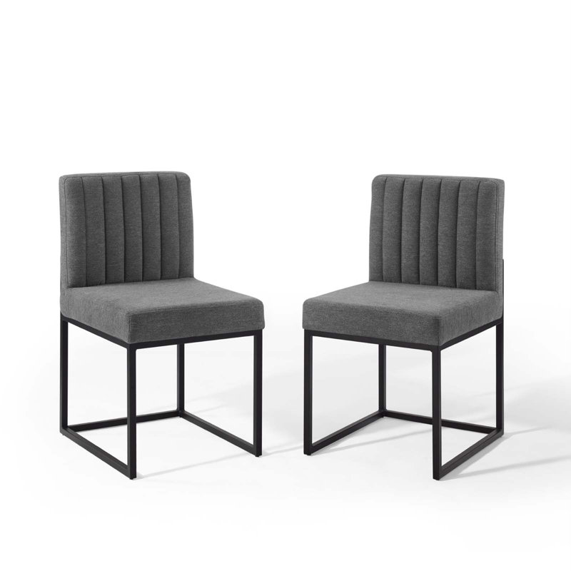 Charcoal Black Channel-Tufted Upholstered Metal Side Chair