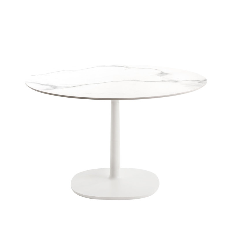Antonio Citterio White Marble Round Dining Table with Square Aluminum Base