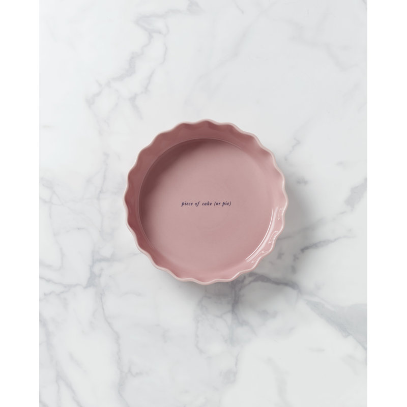 Pink Stoneware Pie Dish with Trim Embellishment