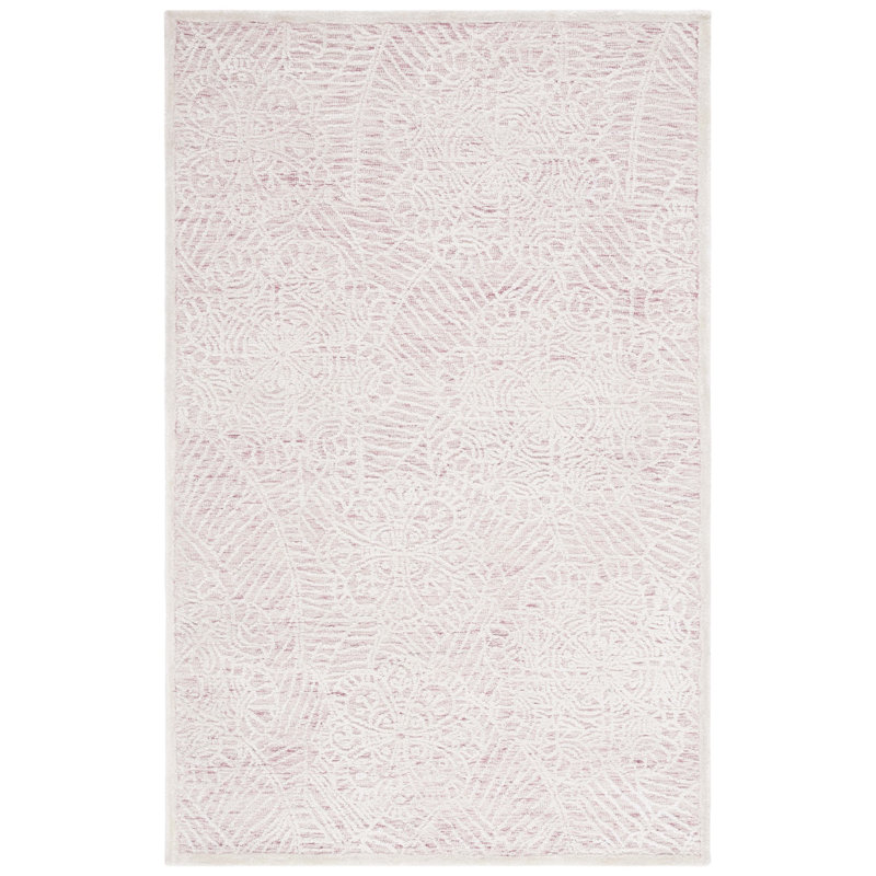 Hand-Tufted Pink and Ivory Wool Rectangular Rug - 3' x 5'
