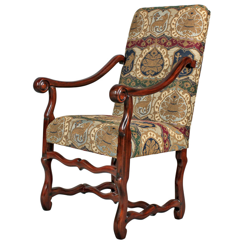Mahogany High Back Upholstered Arm Chair
