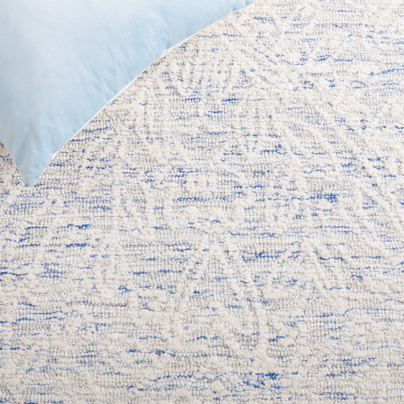 Ivory and Blue Hand-Tufted Wool Floral Area Rug