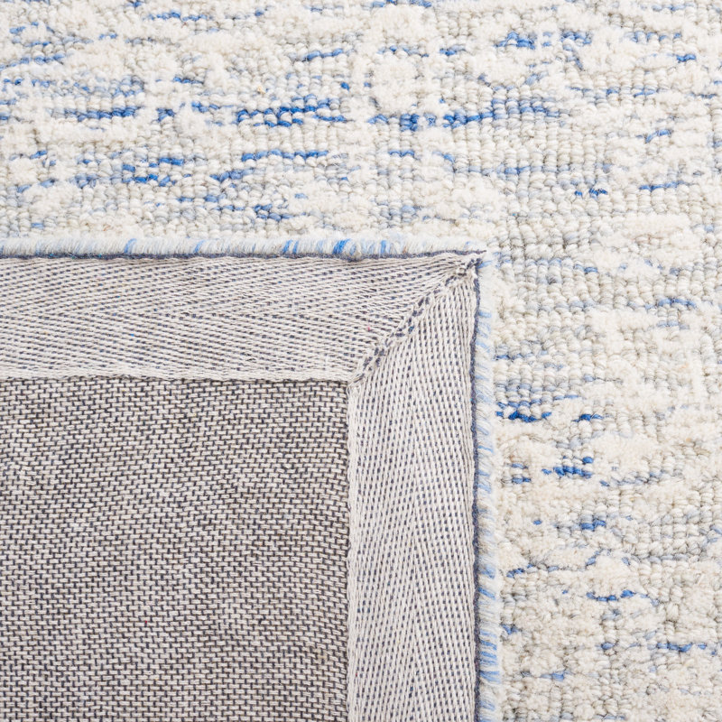 Ivory and Blue Hand-Tufted Wool Floral Area Rug