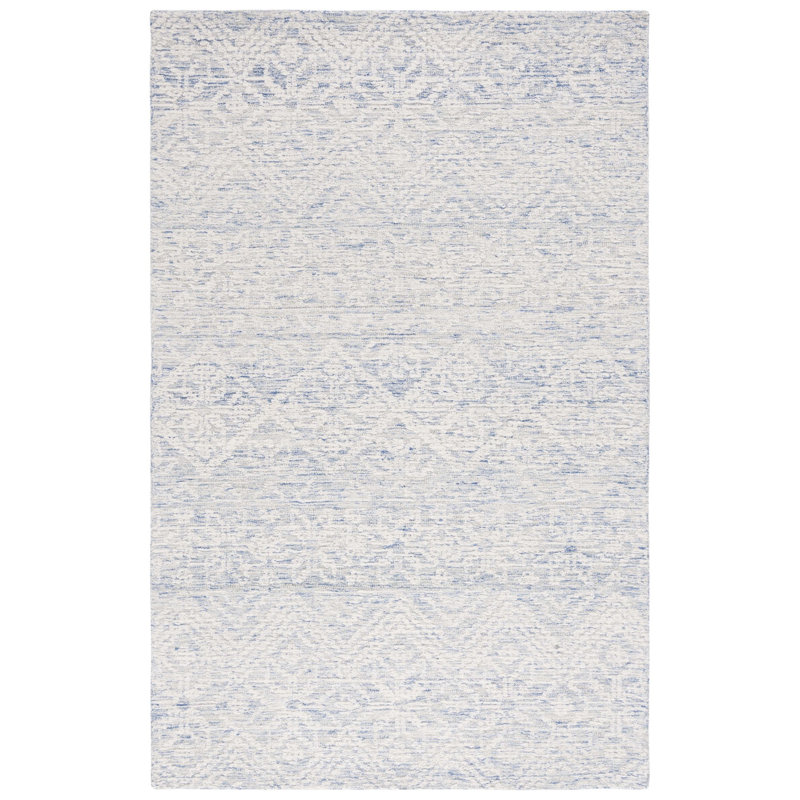 Ivory and Blue Floral Wool Hand-Tufted 4' x 6' Rug