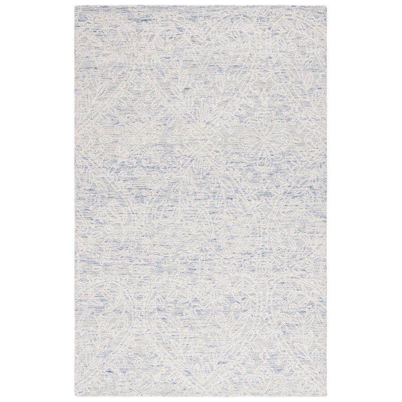 Ivory and Blue Hand-Tufted Wool Floral Area Rug