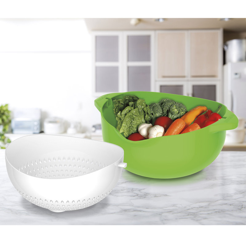 Green and White 5 Qt Swing Basket Colander