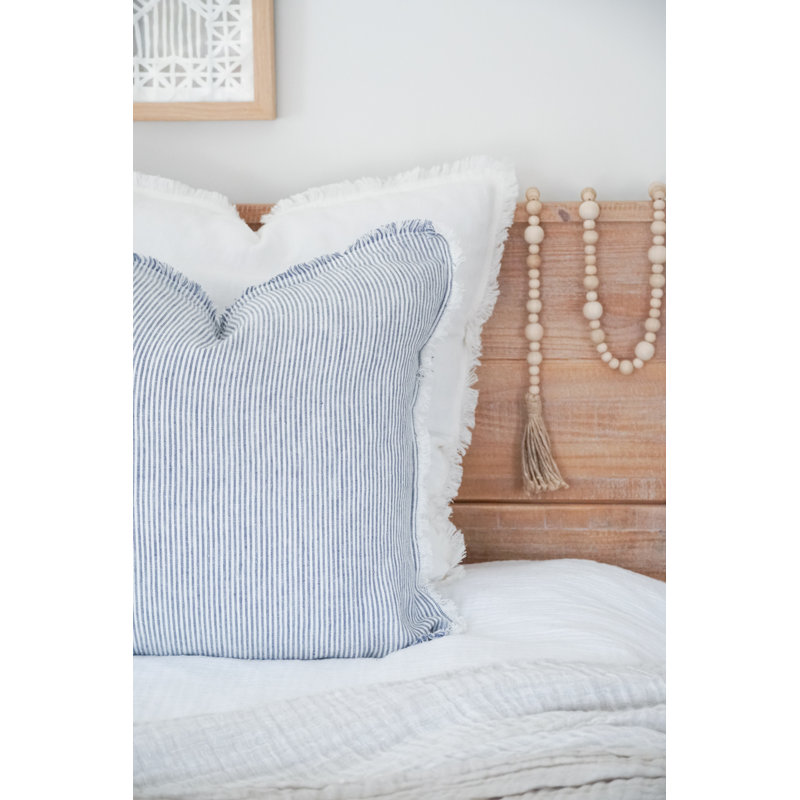 Chambray Blue and White Striped Linen Throw Pillow