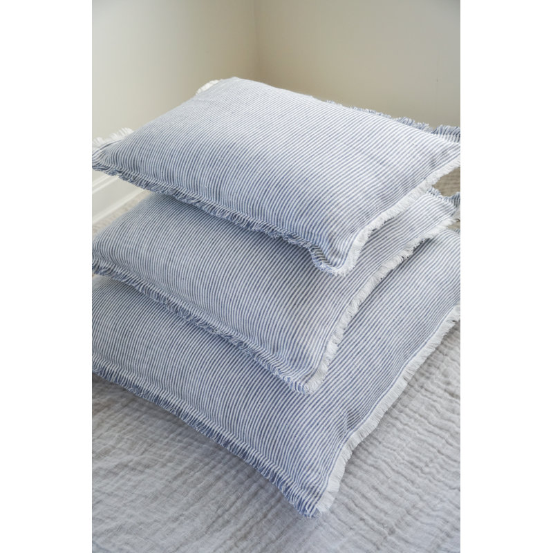 Blue and White Pinstripe Fringe Linen Pillow