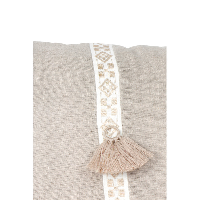 Light Gray Embroidered Linen Lumbar Pillow with Down Insert