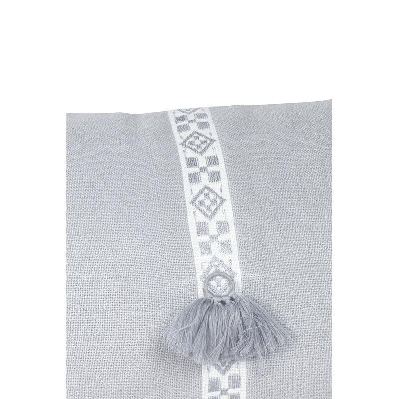 Light Gray Embroidered Linen Lumbar Pillow with Down Insert
