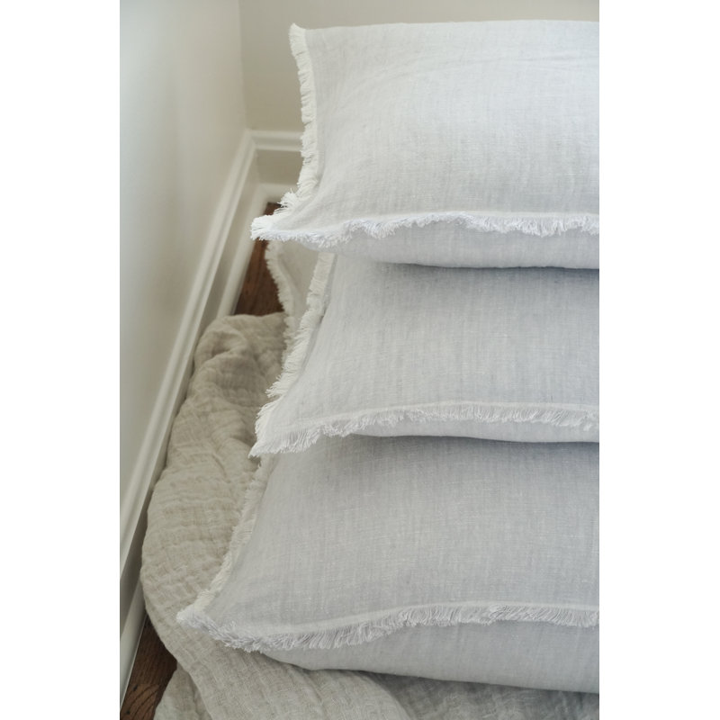 Luxe Linen Blend Fringed 15" Throw Pillow in Light Gray