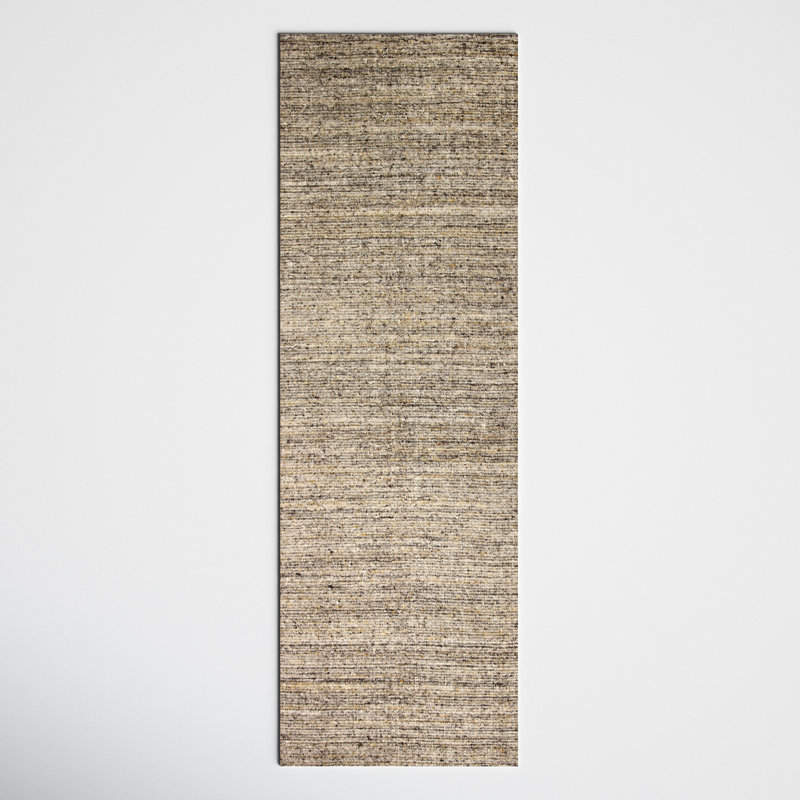 Handmade Gray Wool Runner Rug with Cotton Backing