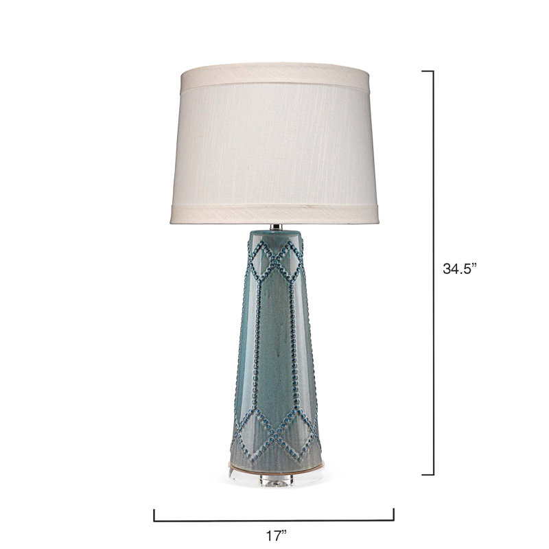 Teal Ceramic Table Lamp with Off-White Linen Shade