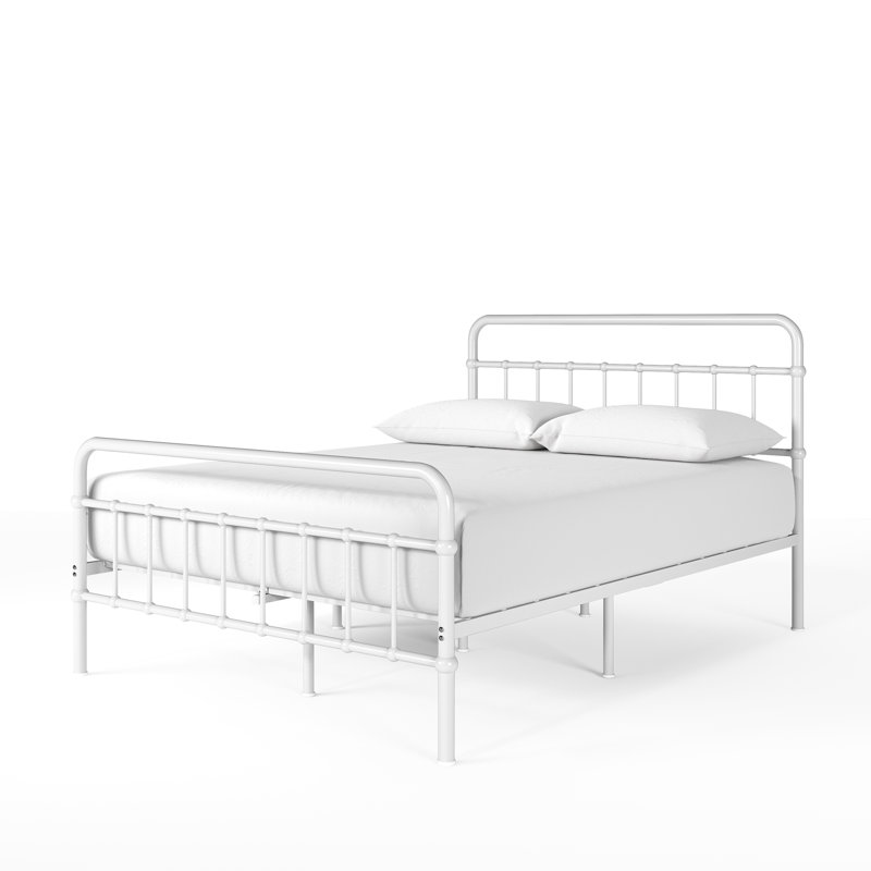 Florence White Queen Metal Platform Bed Frame with Headboard
