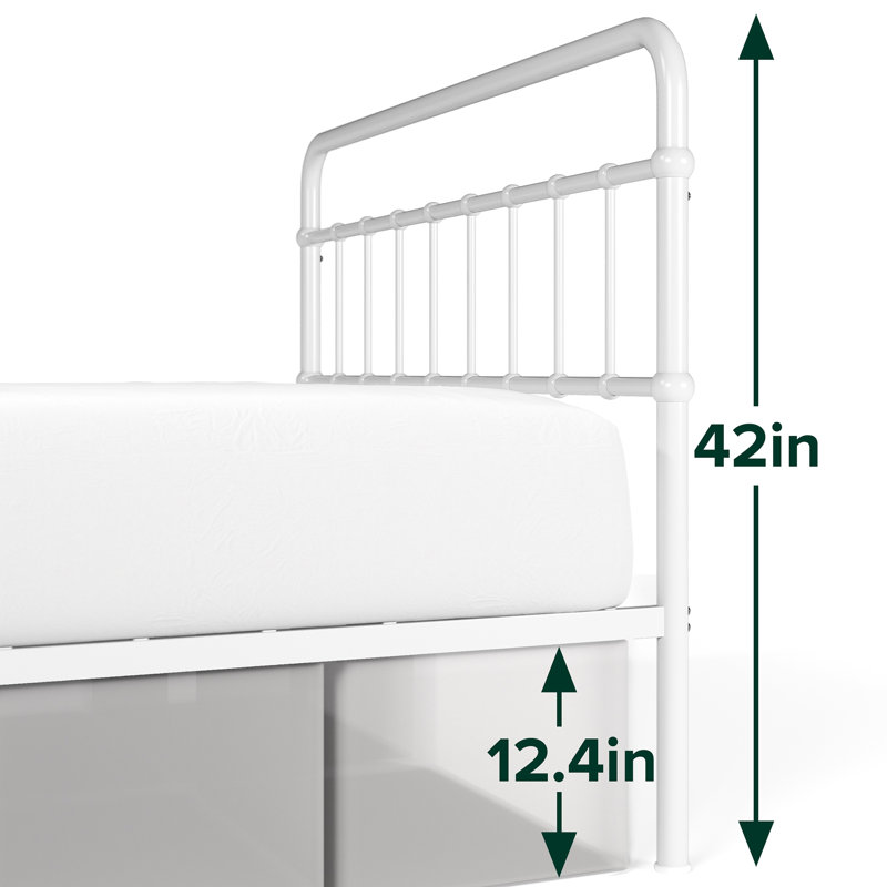 Florence White Queen Metal Platform Bed Frame with Headboard