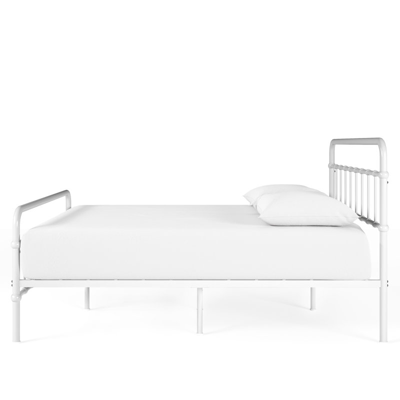 Florence White Queen Metal Platform Bed Frame with Headboard