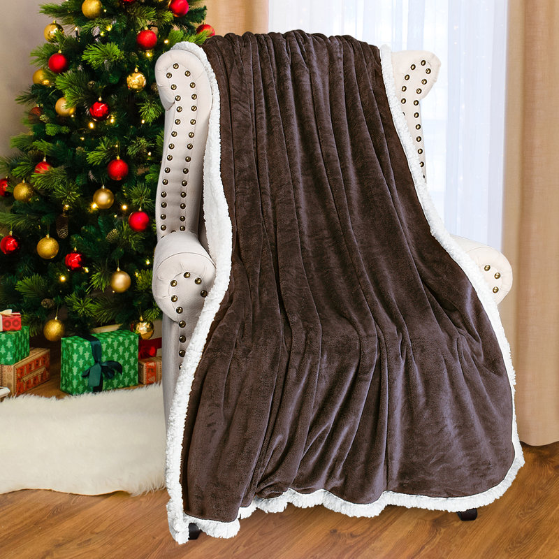 Catalonia Dark Gray Sherpa Fleece Reversible Throw Blanket 50x60 inches