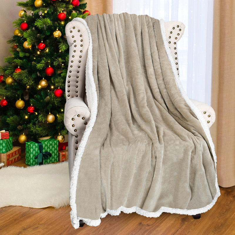 Catalonia Dark Gray Sherpa Fleece Reversible Throw Blanket 50x60 inches