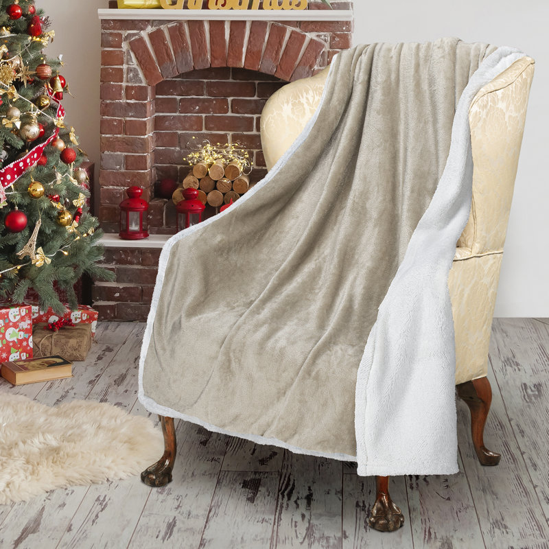 Catalonia Dark Gray Sherpa Fleece Reversible Throw Blanket 50x60 inches