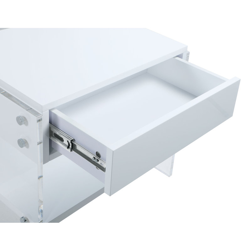 White Acrylic Nightstand with Drawer and Shelf