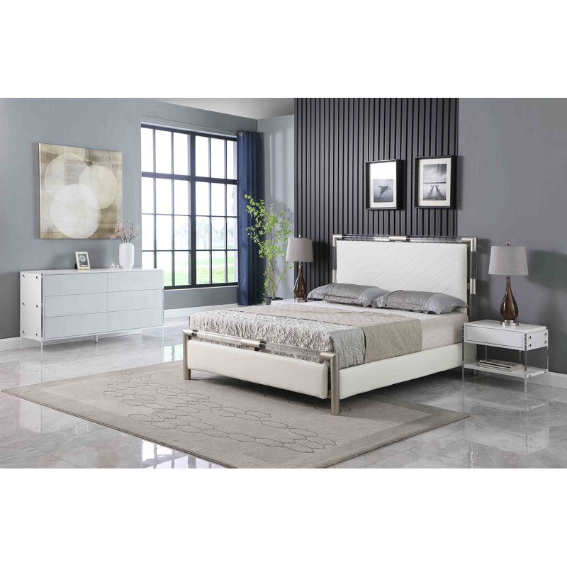 White Acrylic Nightstand with Drawer and Shelf