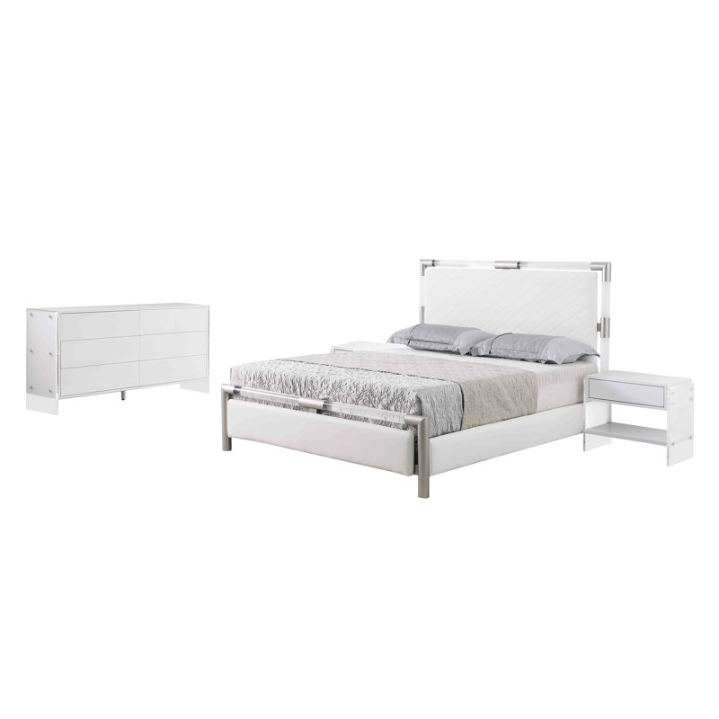 White Acrylic Nightstand with Drawer and Shelf