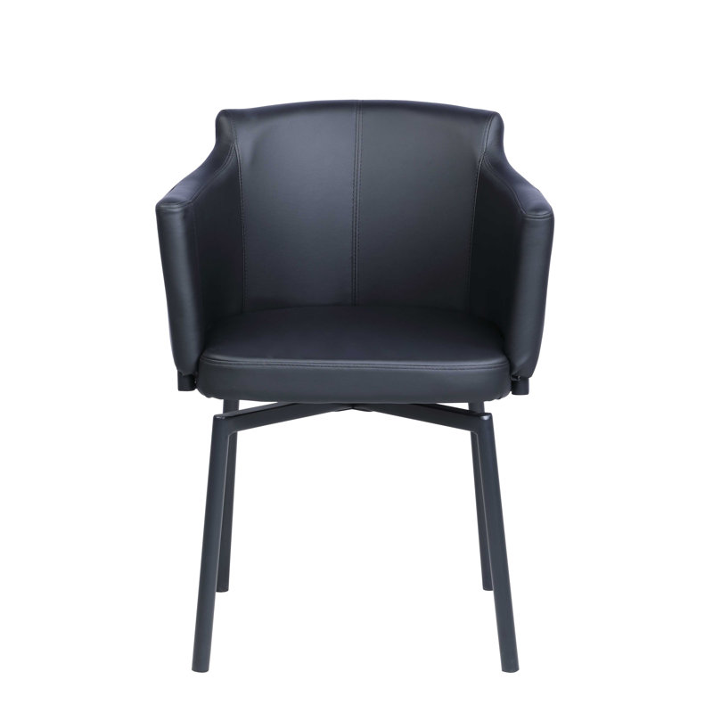 Black Faux Leather Swivel Club Arm Chair with Steel Legs