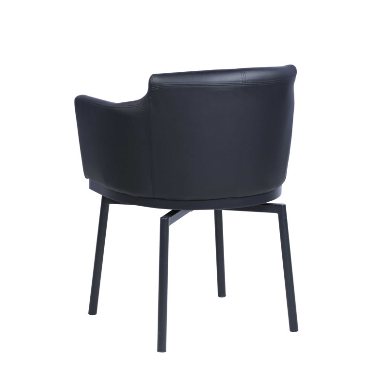Black Faux Leather Swivel Club Arm Chair with Steel Legs