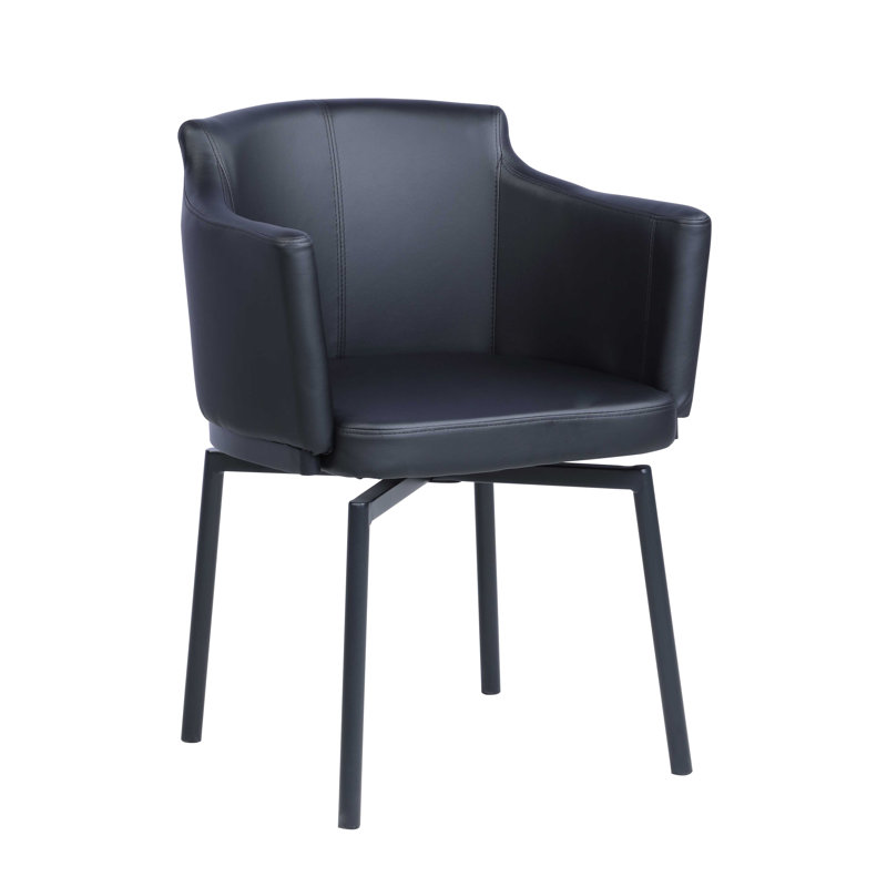 Black Faux Leather Swivel Club Arm Chair with Steel Legs